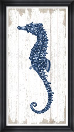 Framed Seahorse in Blue II Print