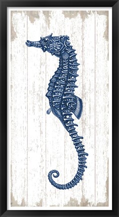 Framed Seahorse in Blue II Print