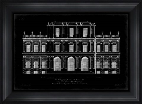Framed Vintage Facade Blueprint I Print