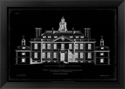 Framed Vintage Facade Blueprint III Print