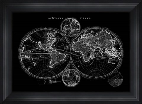 Framed World Map Blueprint Print