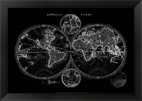 Framed World Map Blueprint Print