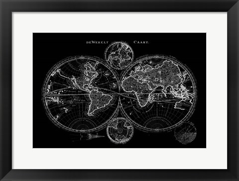 Framed World Map Blueprint Print