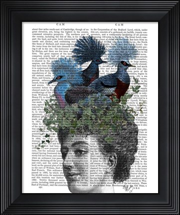 Framed Woman with Blue Birds On Head Print