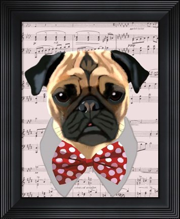 Framed Pug with Red and White Spotty Bow Tie Print