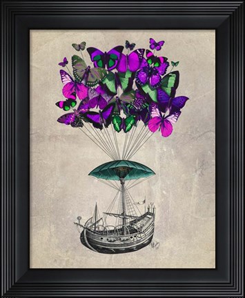 Framed Butterfly Airship 2 Purple and Green Print