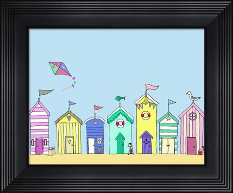 Framed Beach Huts In a Row Print