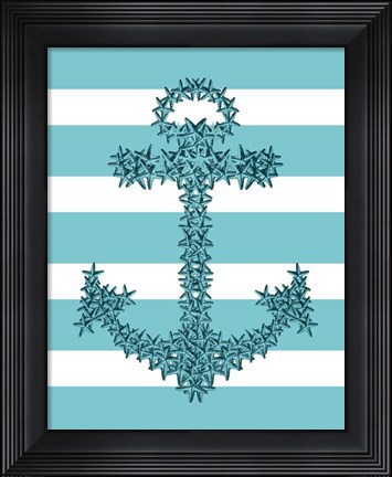 Framed Starfish Anchor in Turquoise and White Print