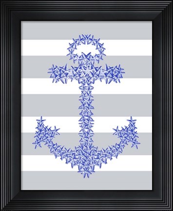 Framed Blue Starfish Anchor on Grey and White Print