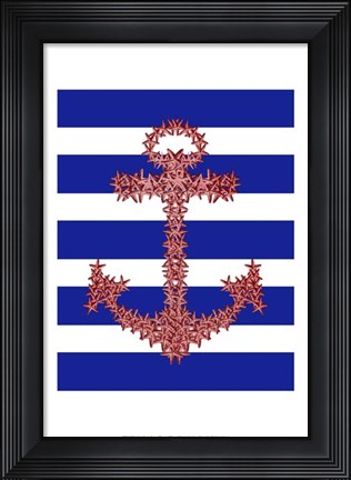Framed Red Starfish Anchor on Blue and White Print