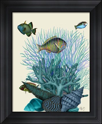 Framed Fish Blue Shells and Corals Print