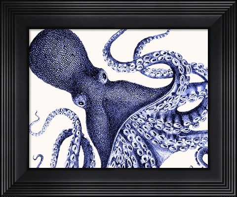 Framed Landscape Blue Octopus Print