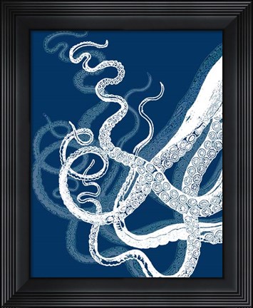 Framed Octopus Tentacles Blue And White Print