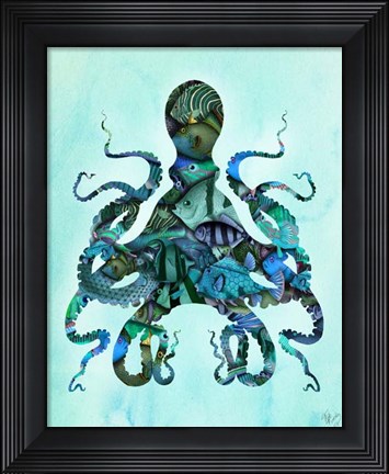 Framed Blue Fishy Octopus Print
