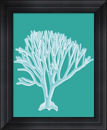 Framed Coral 2 White on Turquoise Print
