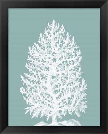 Framed Coral Tree on Mist Blue/Green Print