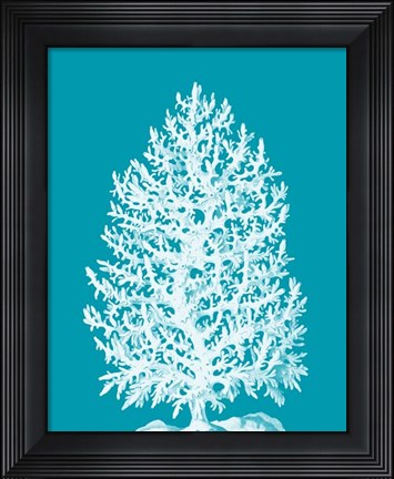 Framed Coral Tree White on Sea Blue Print