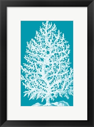 Framed Coral Tree White on Sea Blue Print