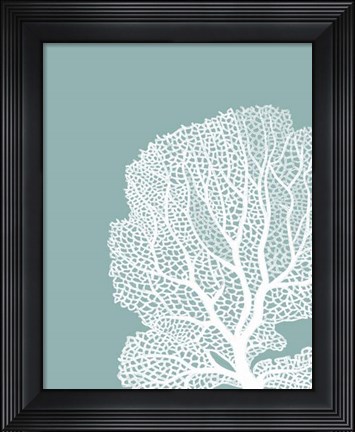 Framed Corals White on Mist Blue Green b Print