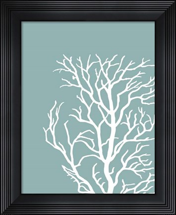 Framed Corals White on Mist Blue Green c Print
