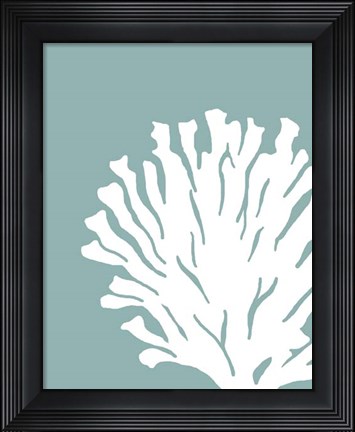 Framed Corals White on Mist Blue Green d Print