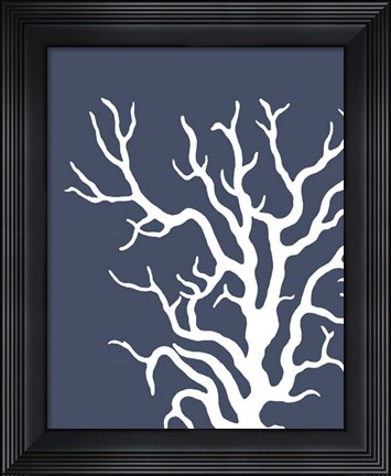 Framed Corals White on Indigo Blue a Print