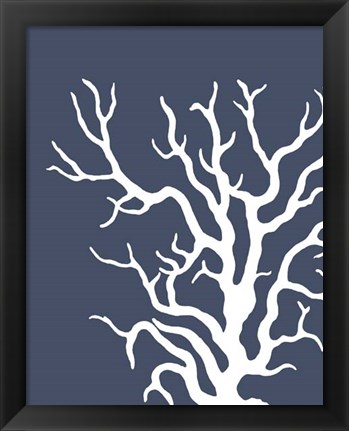 Framed Corals White on Indigo Blue a Print