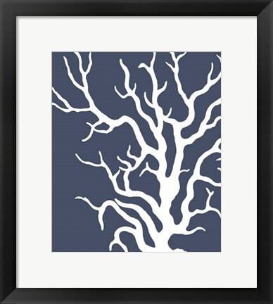 Framed Corals White on Indigo Blue a Print