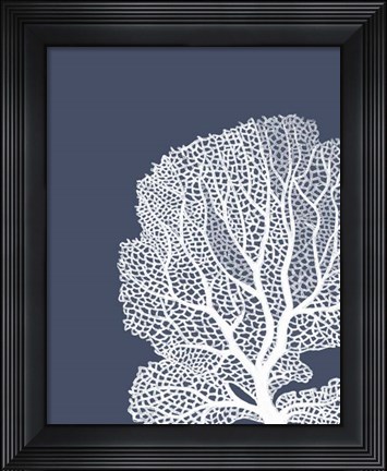 Framed Corals White on Indigo Blue b Print