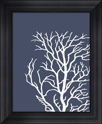 Framed Corals White on Indigo Blue c Print