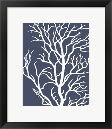 Framed Corals White on Indigo Blue c Print