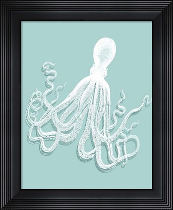 Framed Octopus 1 White on Seafoam Print