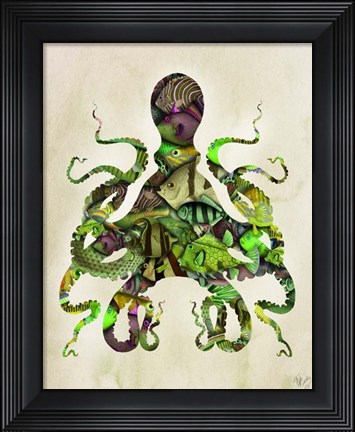 Framed Green and Purple Fishy Octopus Print