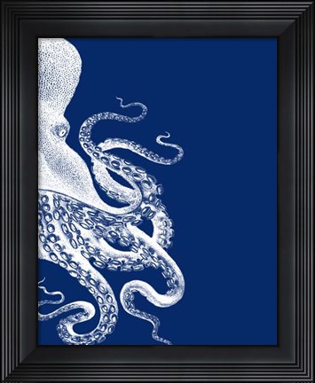 Framed Octopus Navy Blue and Cream b Print