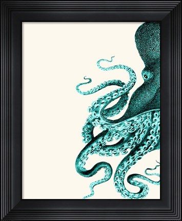 Framed Octopus Green and Cream a Print