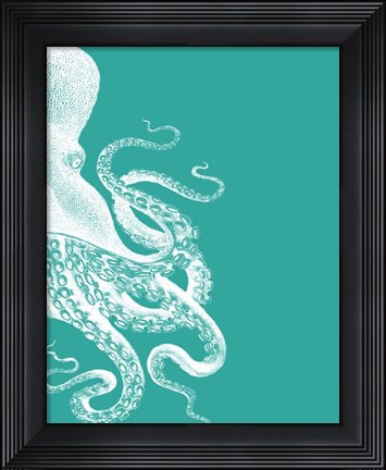 Framed Octopus Green and Cream b Print