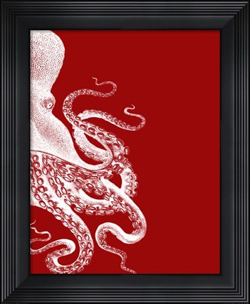 Framed Octopus Red and White b Print