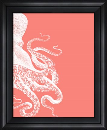 Framed Octopus Coral and Cream b Print