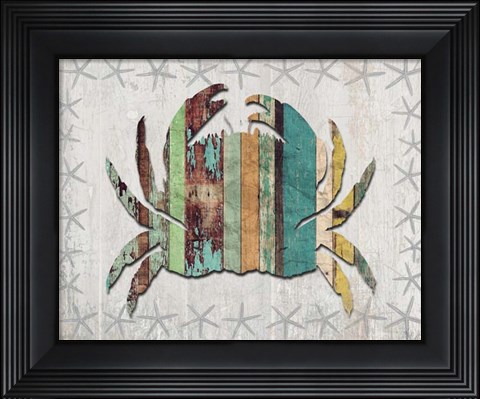 Framed Distressed Wood Style Crab 1 Print