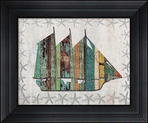Framed Distressed Wood Style Boat 1 Print