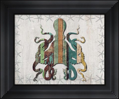 Framed Distressed Wood Style Octopus 1 Print