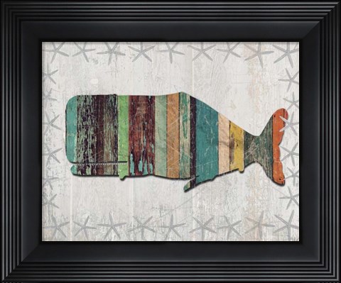 Framed Distressed Wood Style Whale 1 Print