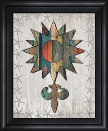 Framed Distressed Wood Style Nautical Star 1 Print