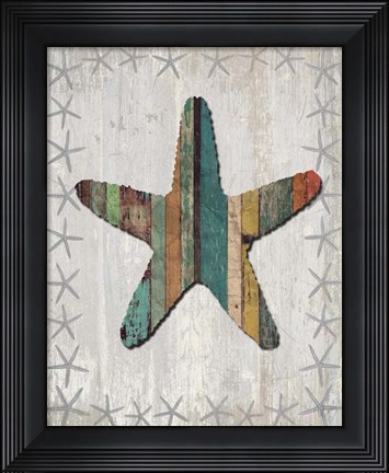 Framed Distressed Wood Style Starfish 1 Print