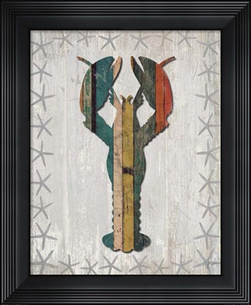 Framed Distressed Wood Style Lobster 1 Print