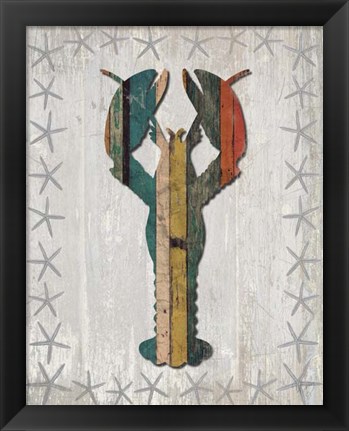 Framed Distressed Wood Style Lobster 1 Print