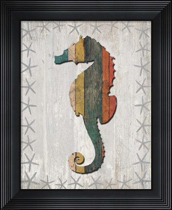 Framed Distressed Wood Style Seahorse 1 Print