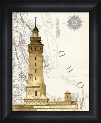 Framed Lighthouse On Rock Print