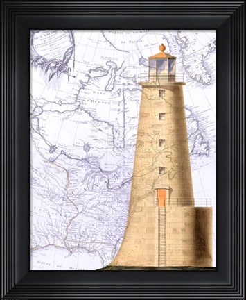 Framed Lighthouse on Vintage Map Image Print