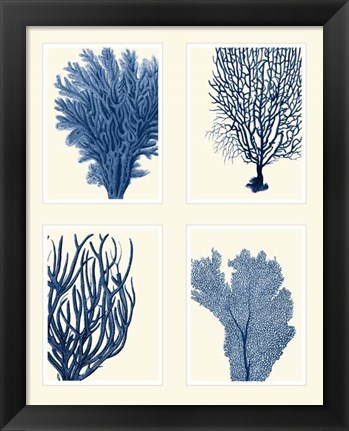 Framed Blue Coral Print on 4 Panels Print